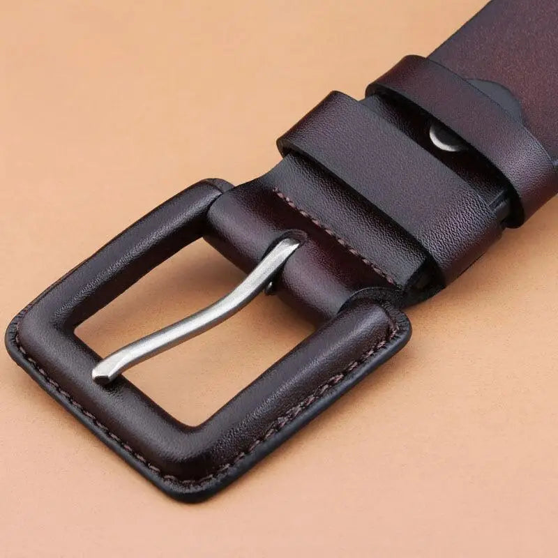 Brown leather belt with silver buckle from Leather Belts with Square Buckle collection