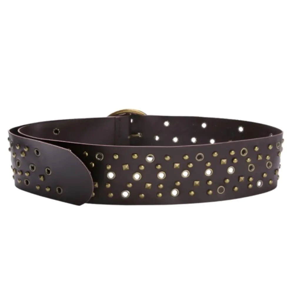 Brown leather belt with metal studs and grommets from the Lou Belt Collection