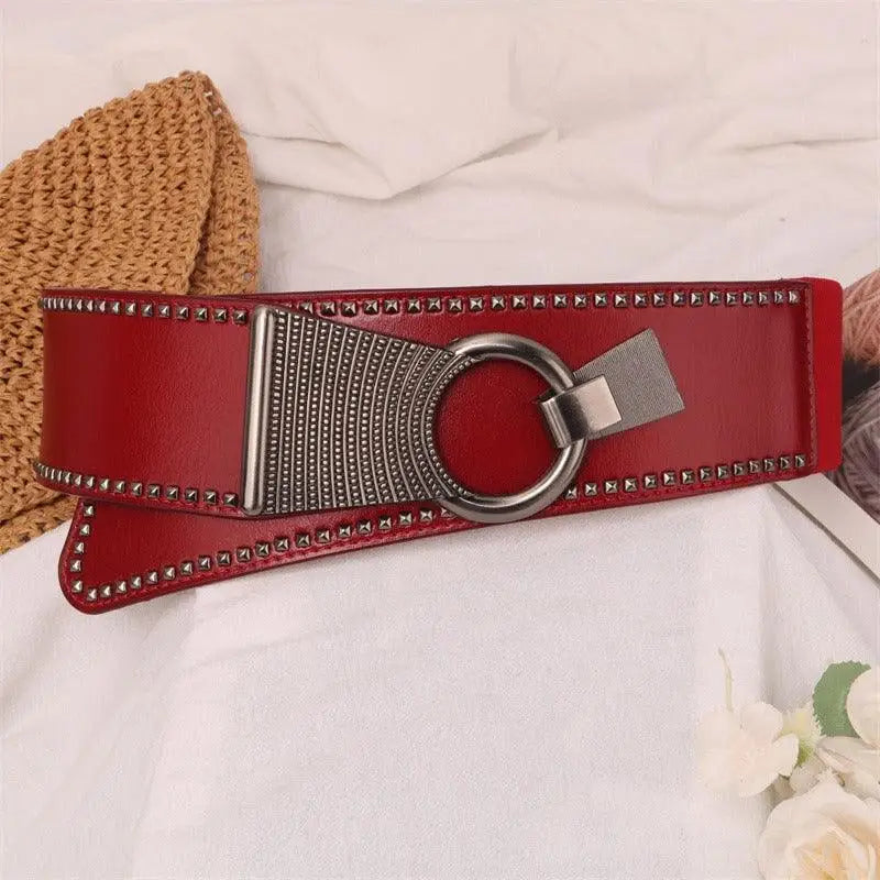 Christina Belt with Studded Leather Design and Metal Ring Buckle for Stylish Fashion