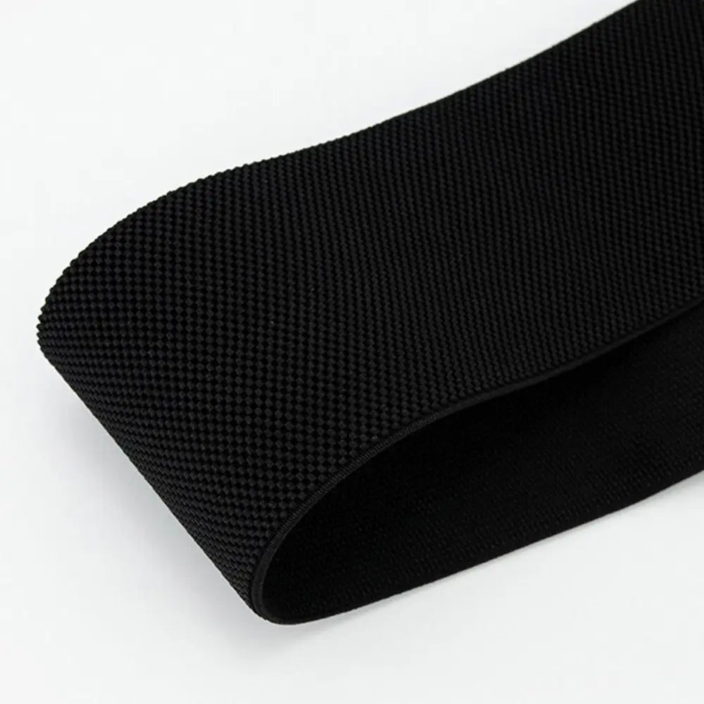 Black elastic band from the Eloisa Belt featured with Satin Black Dress with Puff Sleeves