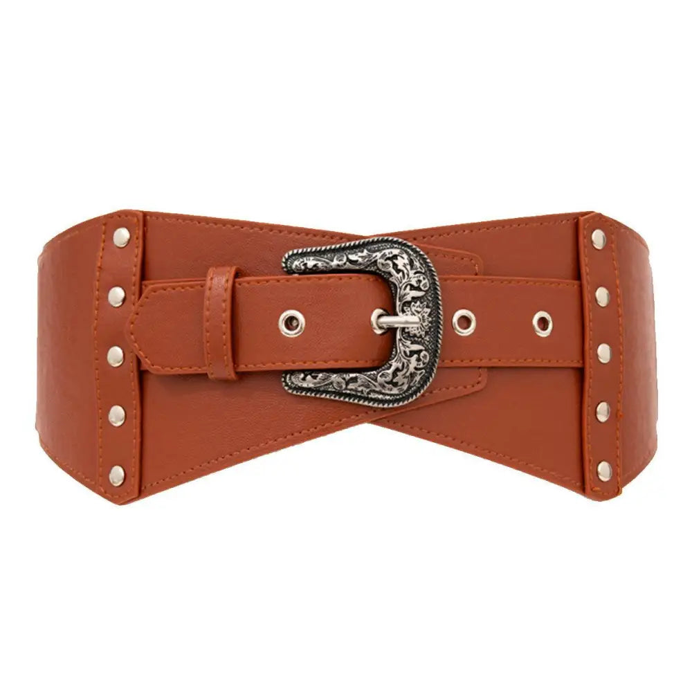 Brown Corset Belt with Decorative Buckle for Kirsten Belt Women’s Dresses