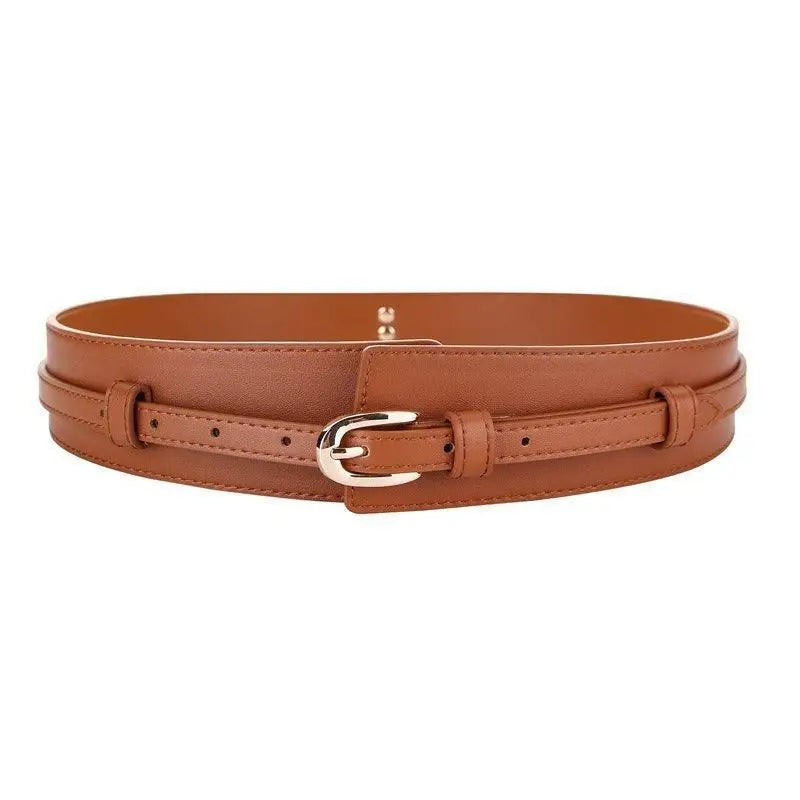 Bernice Belt Leather Straps with Gold and Silver Buckles, brown leather waist belt with silver buckle