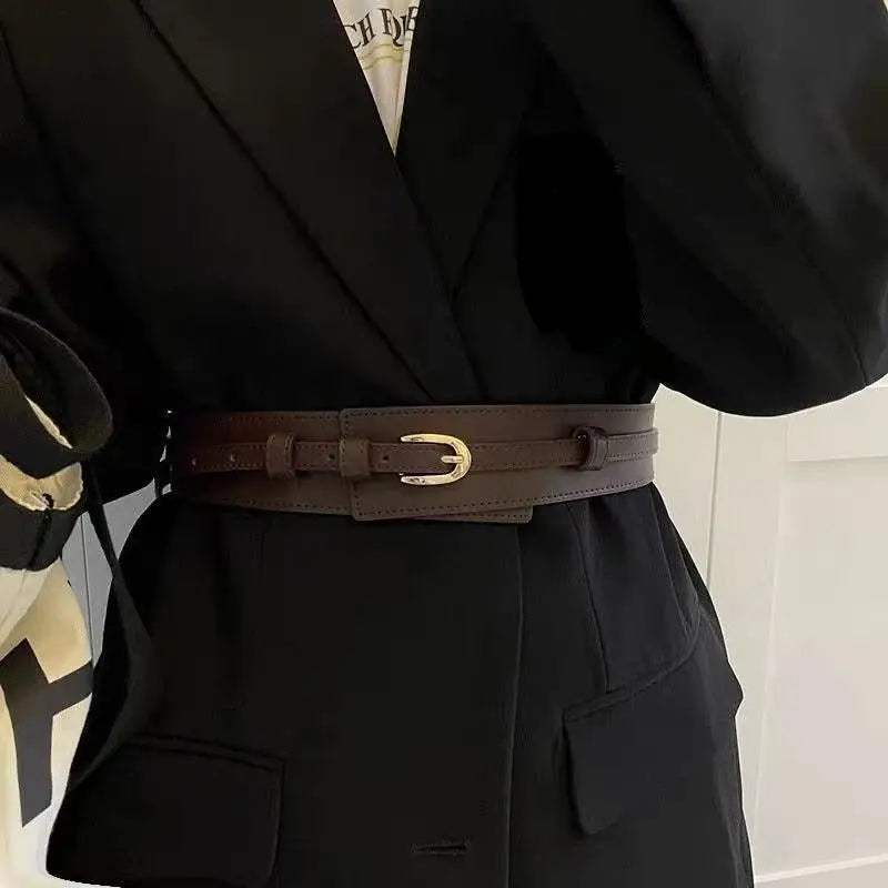 Bernice Belt Leather Straps with Gold and Silver Buckles featuring a brown leather belt with gold buckle