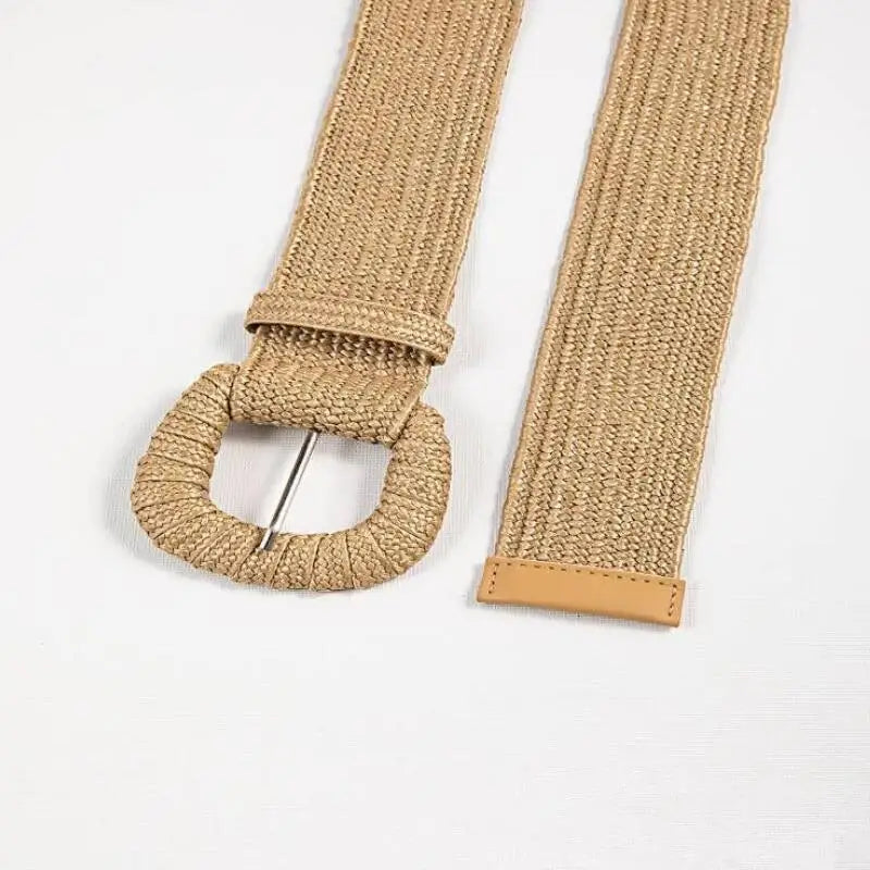 Woven tan belt with oval or square buckle from Woven Straw Belts collection