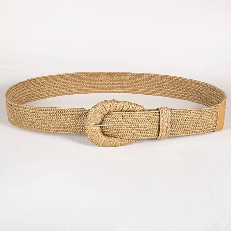 Woven straw belt with oval buckle, part of Woven Straw Belts with Swing Buckles collection