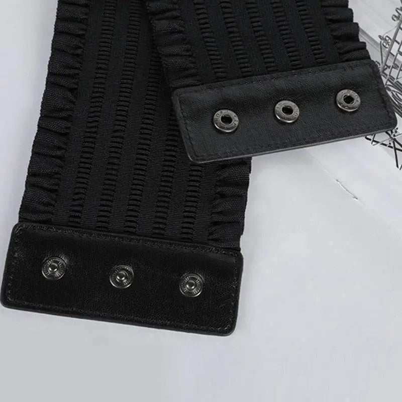 Black elastic belt with snap closures from White Elastic Waist Belt with Buttons and Black Corset Belts