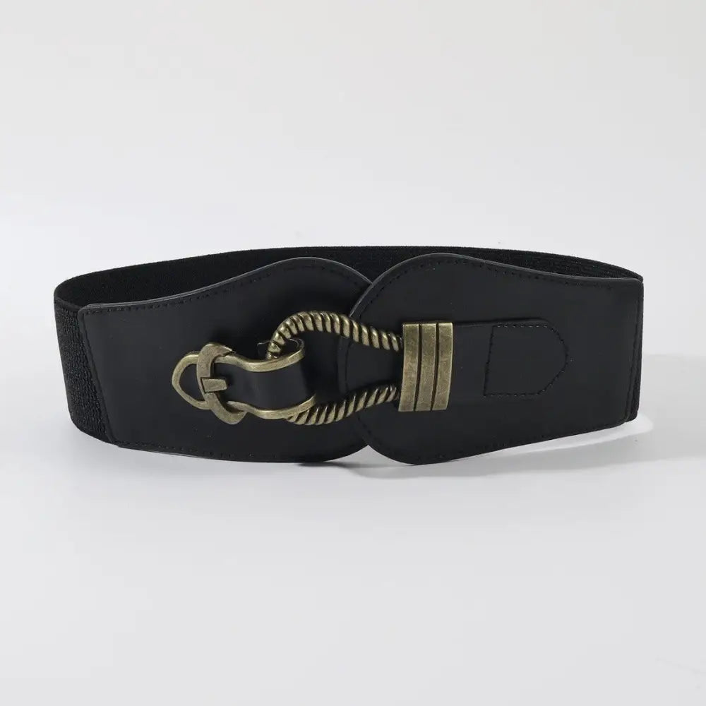 Black elastic waist belt with antique gold-tone buckle from Brown and Black Elastic and Leather Waist Belts