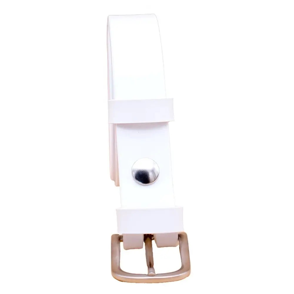 White belt with gold buckle from full-grain leather collection in black and navy blue