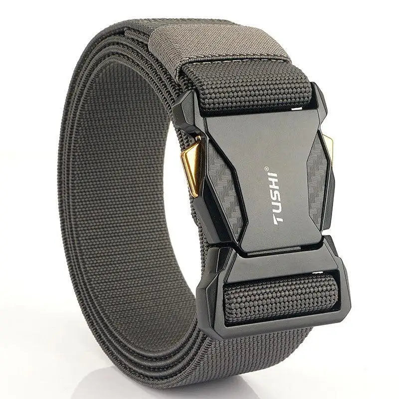 Gray nylon aki elastic tactical military belt with black buckle for outdoor use