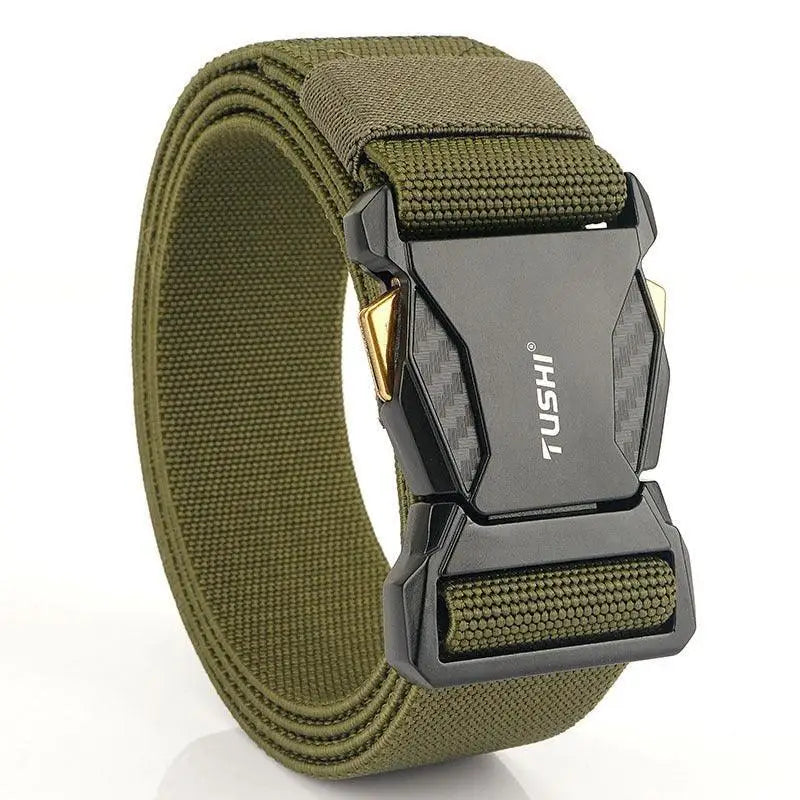 Olive green canvas tactical military belt with black buckle from Aki Elastic Tactical series