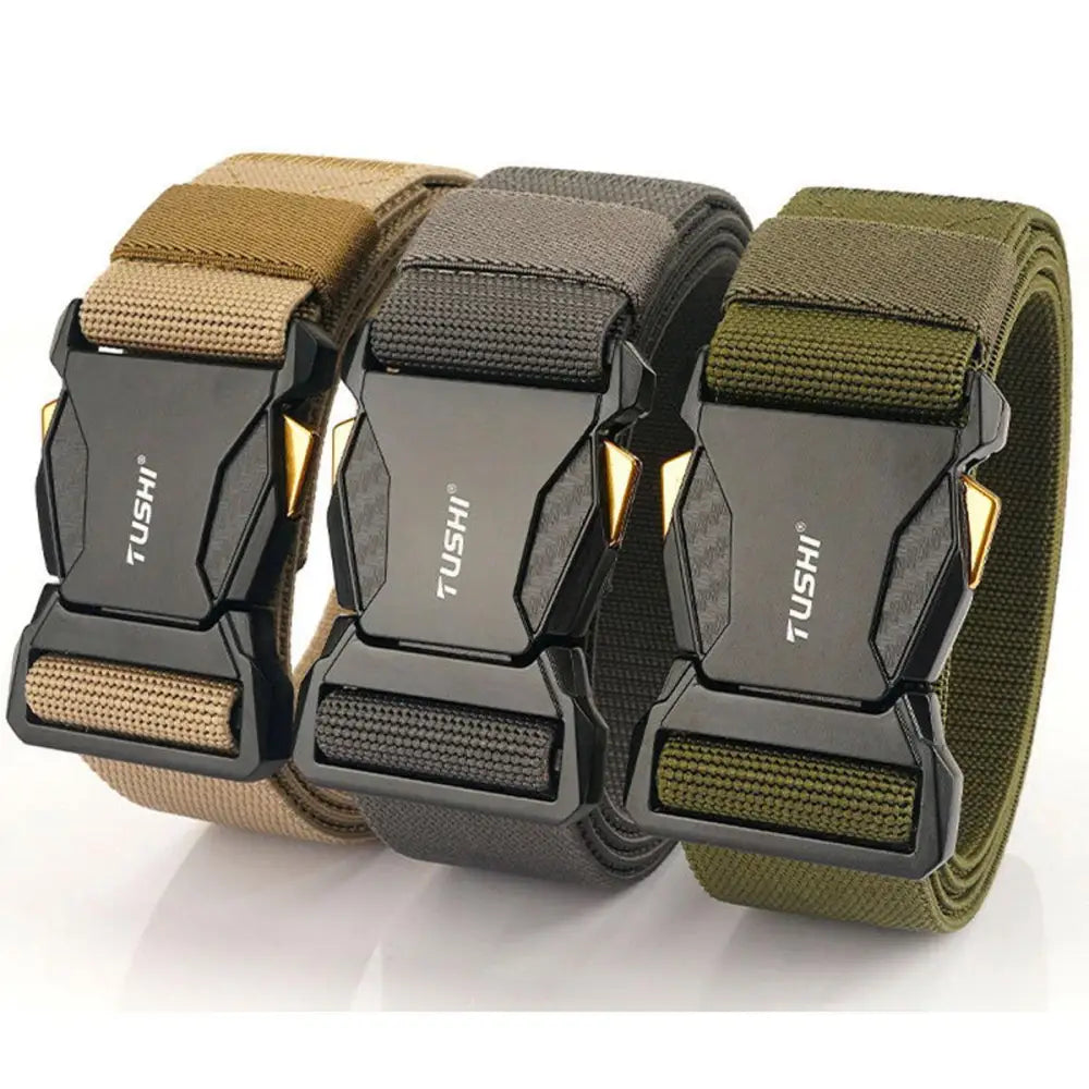 Three aki elastic tactical military belts displayed in a set for outdoor and tactical use