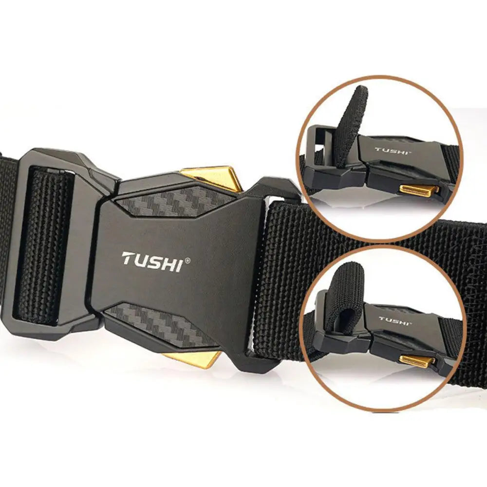 Black belt with metal buckle from Aki Elastic Tactical Military Belts Set for outdoor use