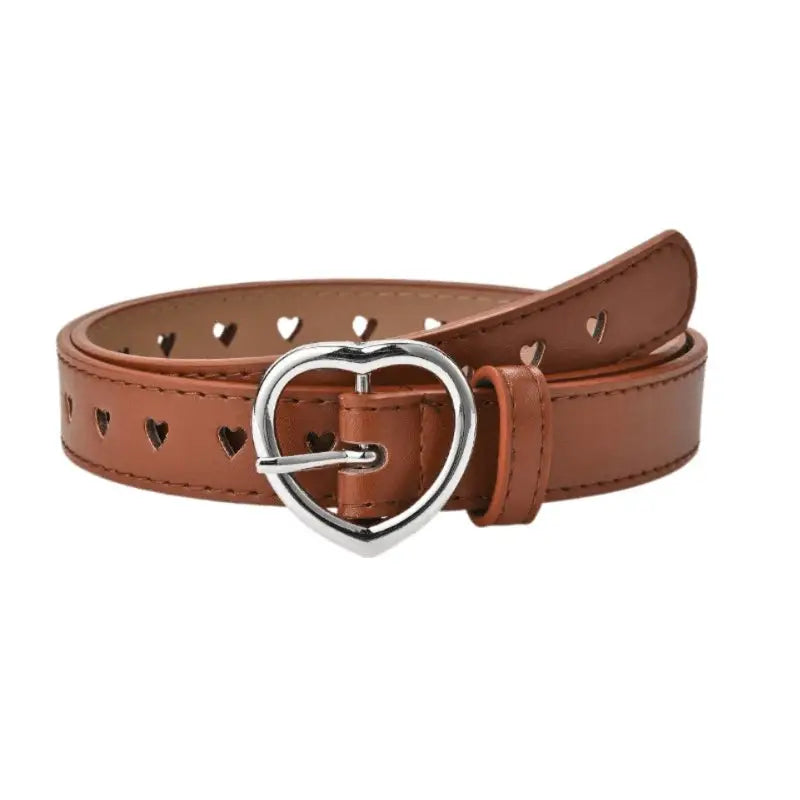 Love Model Brown Leather Belt with Heart-Shaped Buckle for Stylish Accessories
