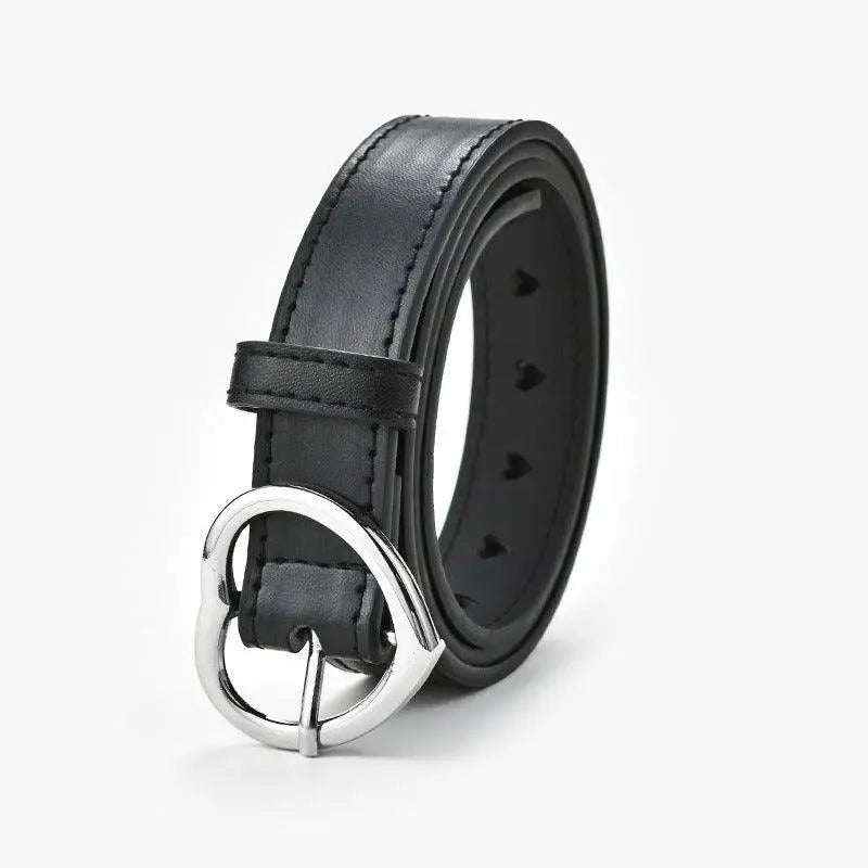 Love Model colorful heart-perforated leather belt with silver buckle and heart-shaped details