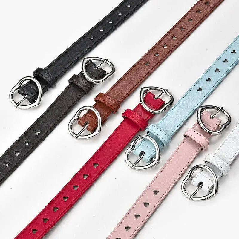 Colorful love model heart-perforated leather belt with heart-shaped buckle