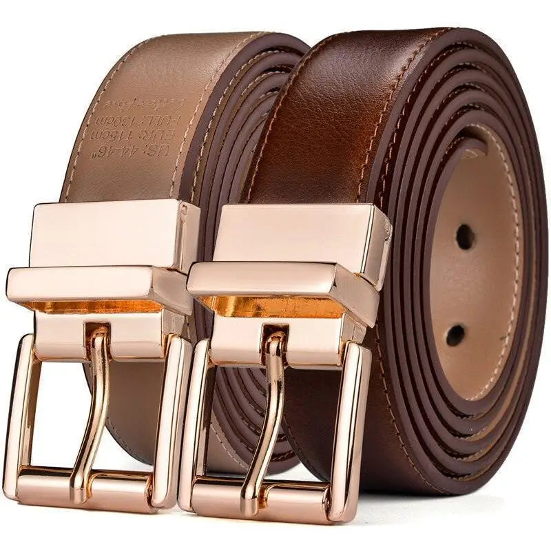 Camille Belt in Brown Leather with Gold Buckle featuring two leather belts with gold buckles