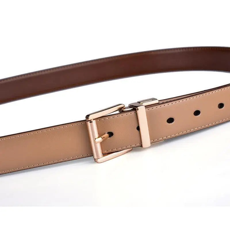 Reversible brown and tan leather Camille Belt with gold buckle for versatile style