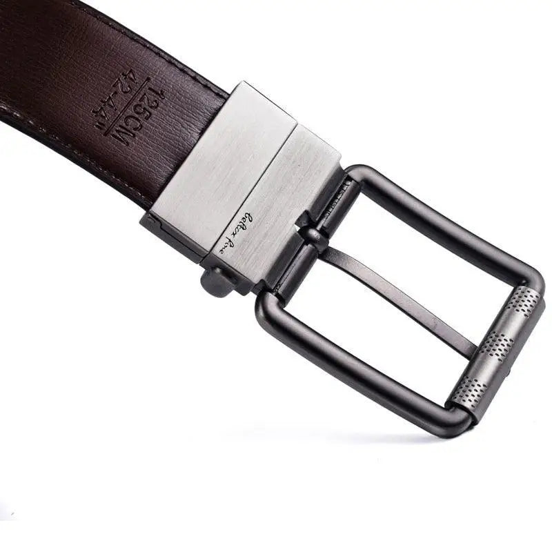 Genuine leather reversible belt with metal and silver buckle for men and women