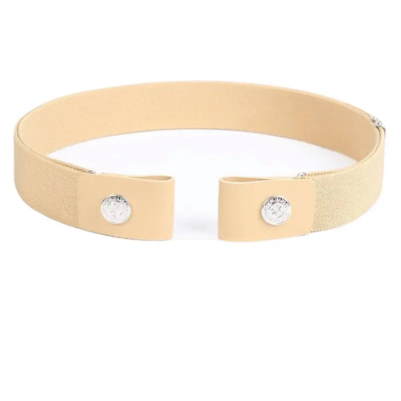 Beige elastic belt with silver buttons from Assorted Elastic and Leather Belts collection