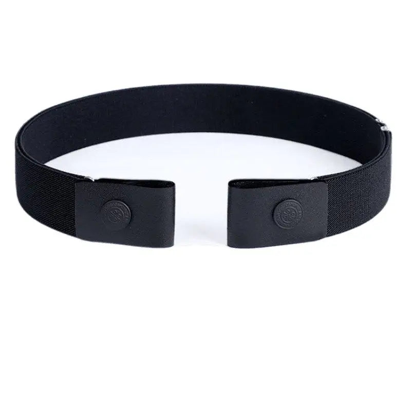 Black elastic belt with snap closure from Assorted Elastic and Leather Belts with Metal Fastenings