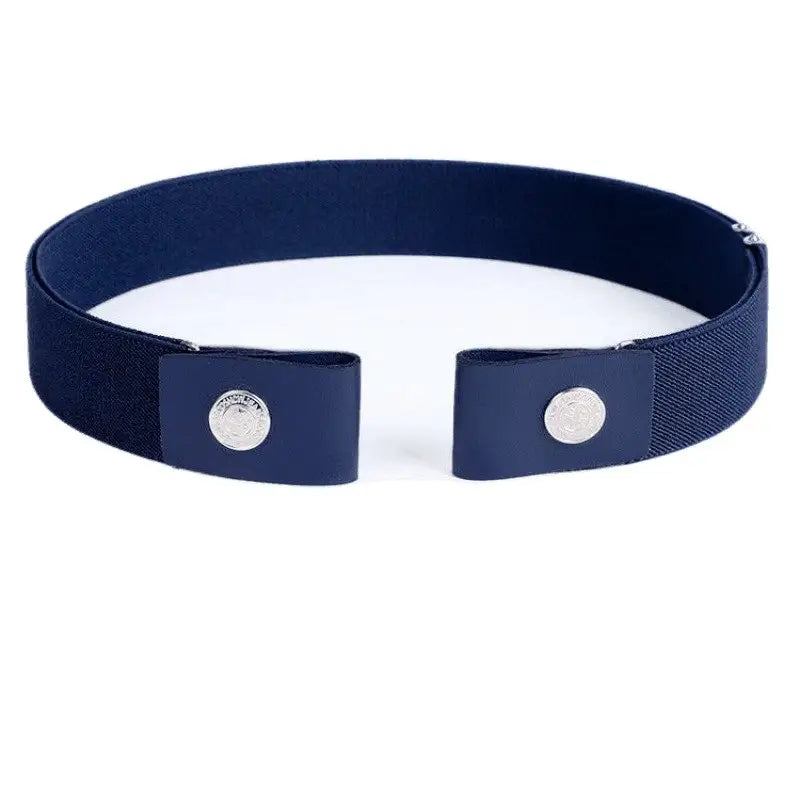 Navy blue elastic belt with silver buttons from Assorted Elastic and Leather Belts collection