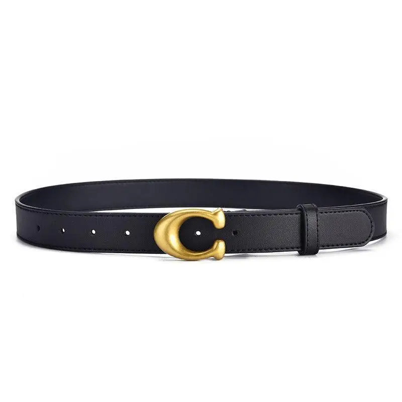 Irine Faux Leather Belt with Gold C-shaped Buckle for Stylish Outfits
