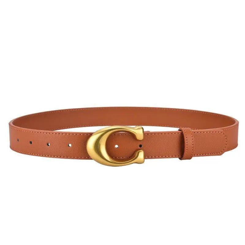 Irine Faux Leather Belt with Gold C-shaped Buckle for stylish outfits