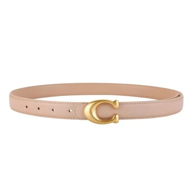 Beige faux leather belt with gold C-shaped buckle from Irine Faux Leather collection