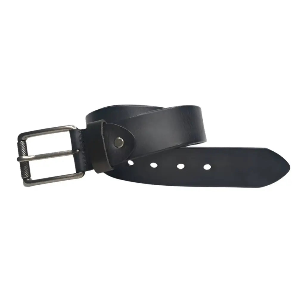 Full-grain leather belt in black with metal buckle for durable classic style