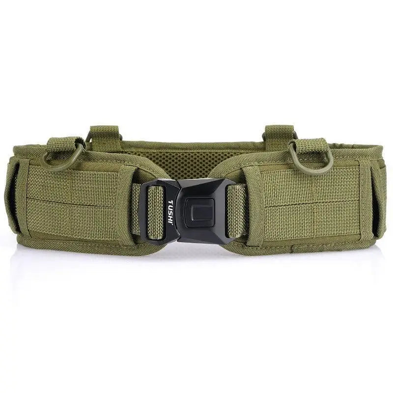 Olive green Skeggi Molle tactical belt with buckle and D-Rings for outdoor gear