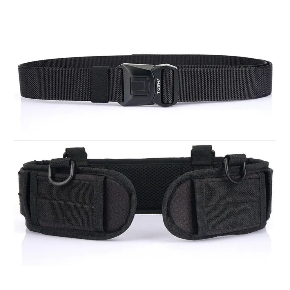 Skeggi Molle tactical belt in black with buckle and D-rings for outdoor gear