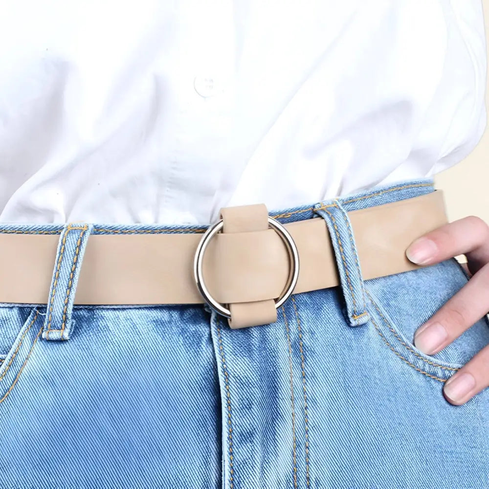 Beige belt with circular buckle from Taupe and Brown Belts collection