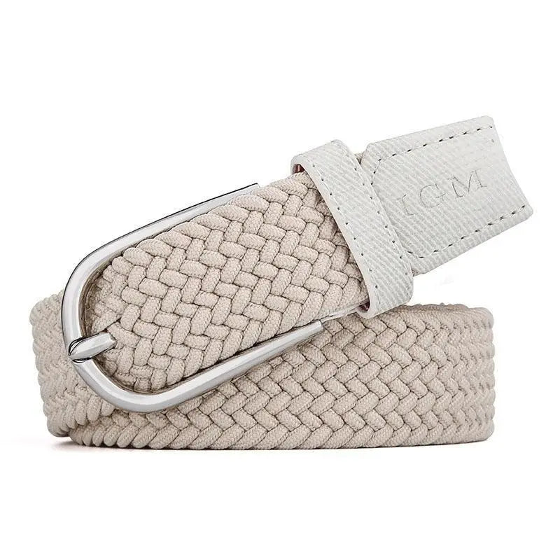 Elegant Telica Belt featuring braided elastic with silver buckle in pink, white, and blue styles