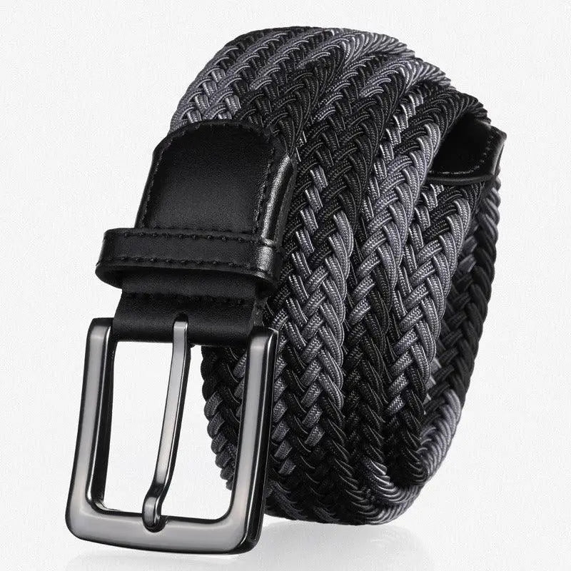 Darius Men’s Elastic Braided Belt in gray and black with metal buckle