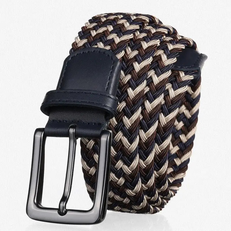 Darius Men’s Elastic Braided Belt in Brown and Beige with Dark Buckle