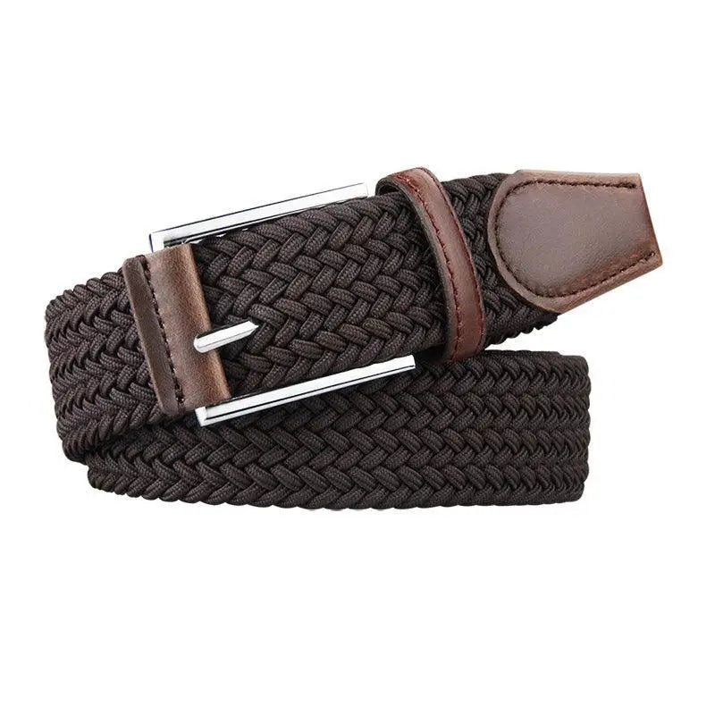 Elastic braided brown belt with leather accents from Oscar Model