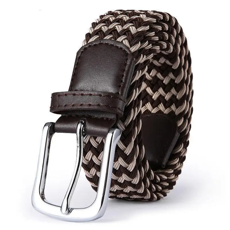 William Belt in braided brown and beige with silver buckle for stylish men