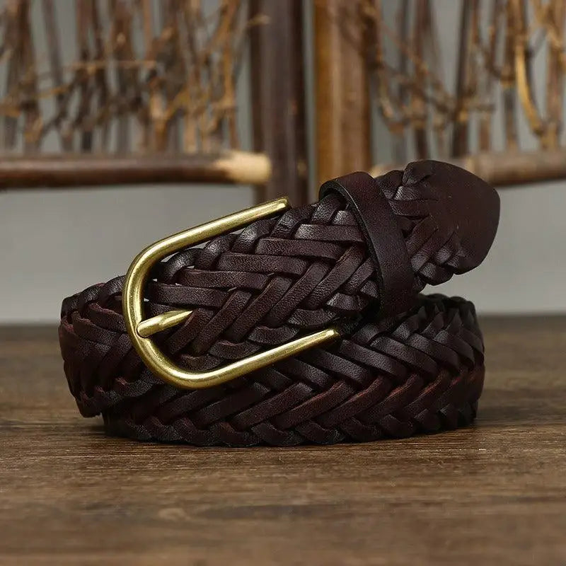Braided brown leather belt with brass buckle from Assorted Braided Leather Belts collection
