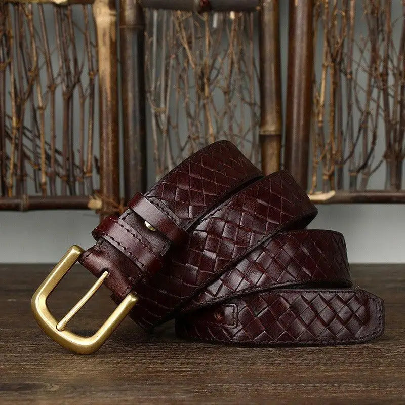 Romuald braided leather belt with gold buckle for stylish accessories