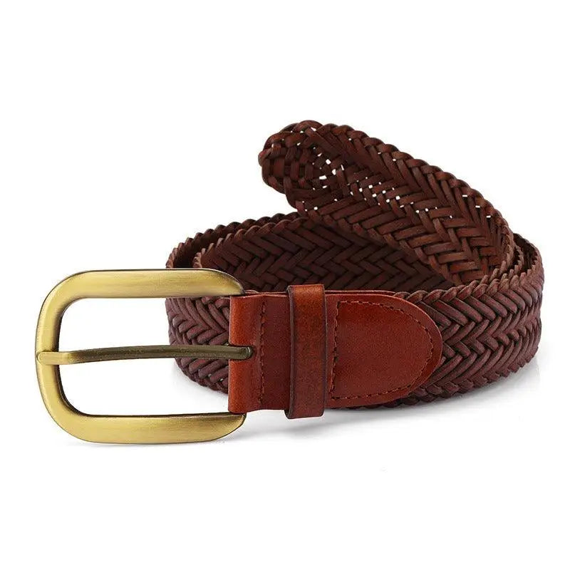 Nancy braided leather belt with brass buckle showcasing stylish braided leather design