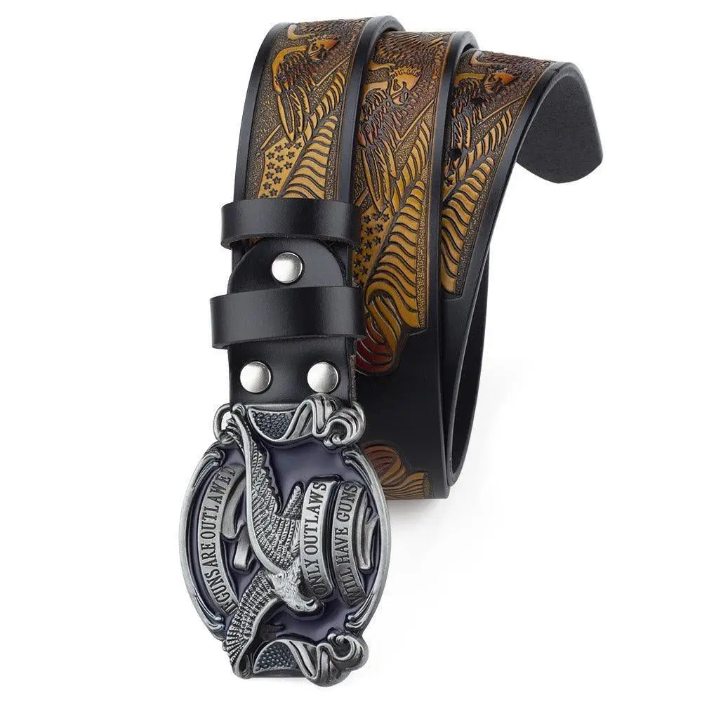 Embossed leather western belt featuring an eagle buckle for authentic western style