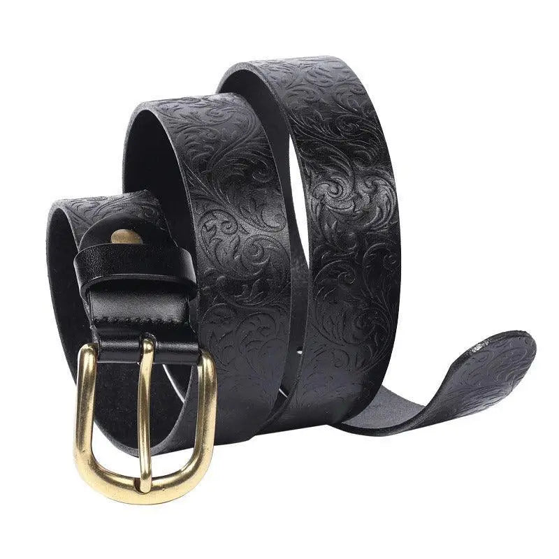 Eyota Western Leather belt with gold buckle and patterned design for western leather style