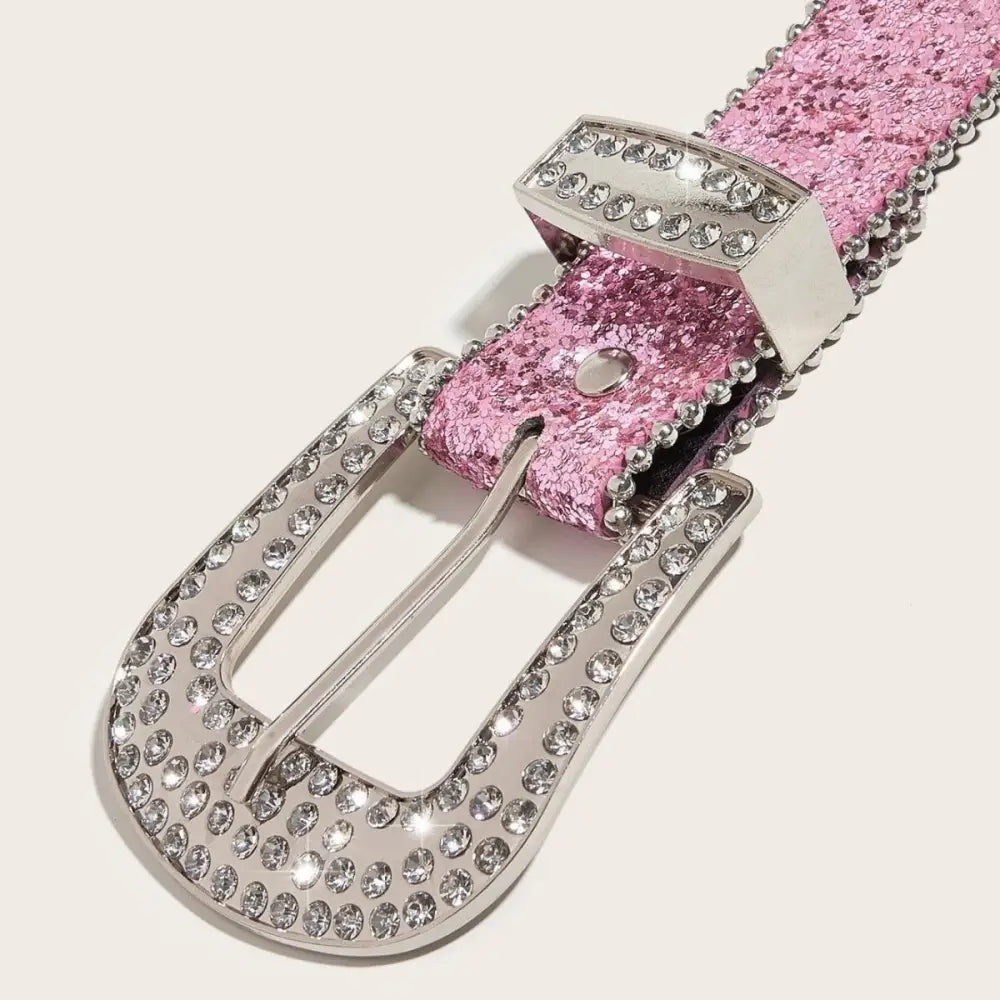 Pink glitter belt with rhinestone buckle from Briella Sequin Western Belt collection