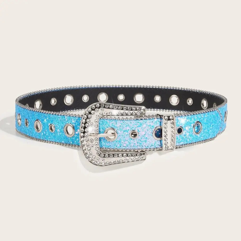 Sparkly blue Briella Sequin Western Belt with jeweled rhinestone buckle for elegant style