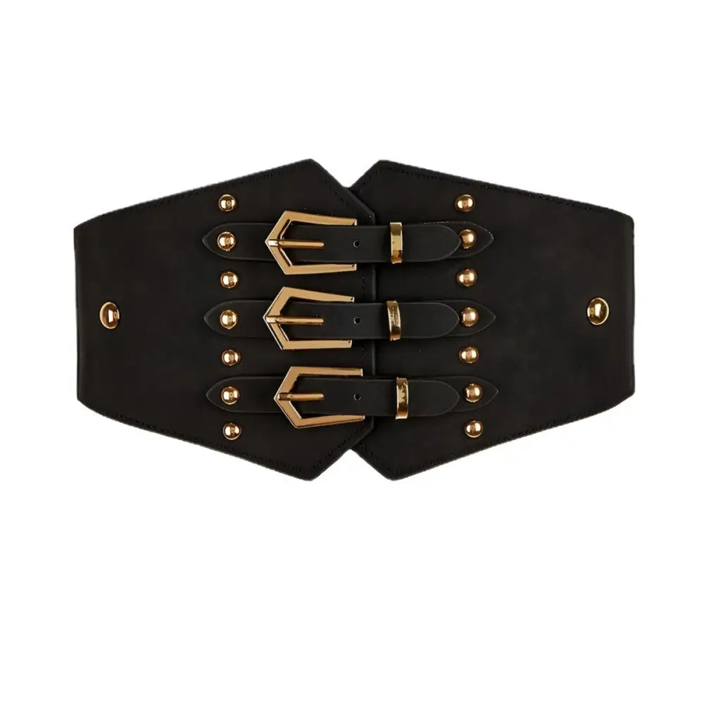 Aziadé Belt Black Corset with Gold Buckles and Studs for stylish waist accentuation