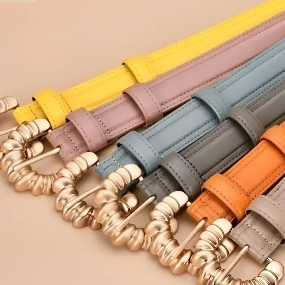 Colorful Jila Leather Belt with Gold Buckle showcasing elegant stylish design