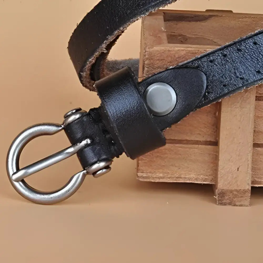Black leather strap with metal buckle from Colorful Leather Belts Set for Dresses and Outfits