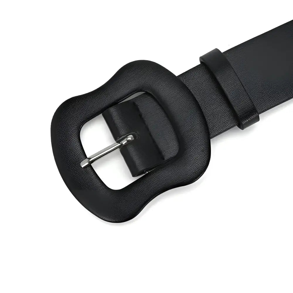 Black leather belt with a unique decorative buckle from Colorful Leather Belts collection