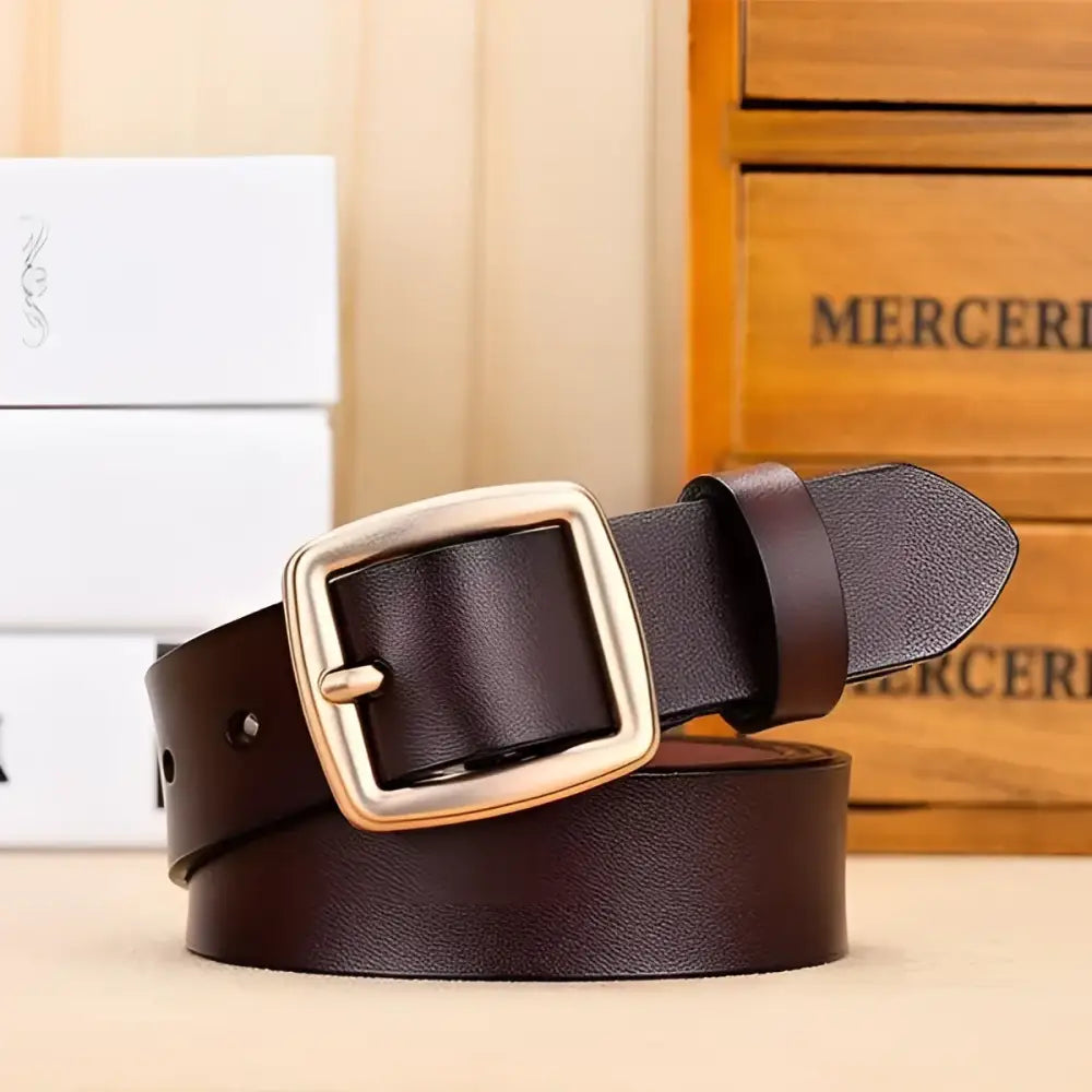 Brown leather Endzela women’s belt with gold buckle from Endzela Women’s Belt Collection