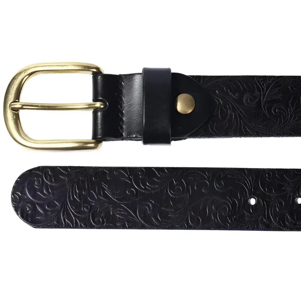 Black leather belt with gold buckle from Eyota Western Leather Belts collection